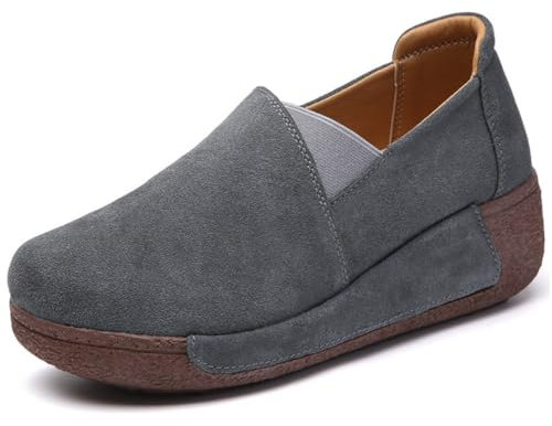 Zapatos Casuales de Cuero Plataforma para Mujer Mocasines de Moda de Mujer para la Primavera Zapatos sin Cordones Gris 35 EU