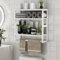 PPN Porte-serviettes de salle de bain avec barre porte-serviettes 100 % bambou réglable en hauteur étagère murale de douche pour petit espace, salle de bain, cuisine, multi-usage (blanc)