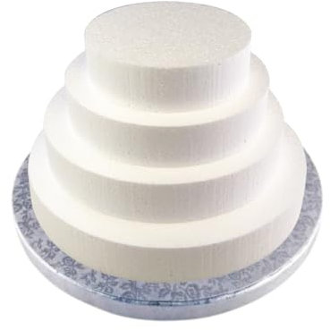 Cake Company Torten Dummy Set 4 Etagen mit Tortenplatte | 20cm hohe, hochwertige Styropor Torte | Deko-Torte 25cm x 20cm x 15cm x 10cm - 5cm Höhe | weiß (4 Stöckig) + Cake Board