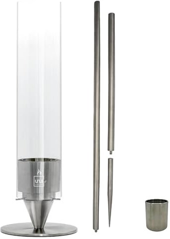 Gartenfackel klein Glas Edelstahl für Ethanol inkl. Erdspieß und Nachfüllbehälter