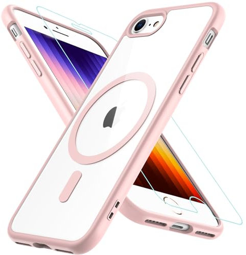 Hülle Kompatibel für iPhone SE 2020, iPhone SE 2022 Hülle iPhone 8/7 Hülle, Magnetisch Handyhülle iPhone SE 2/3 mit HD Schutzfolie Glas für MagSafe Stoßfeste Schutzhülle iPhone SE 2022 Case (Rosa)