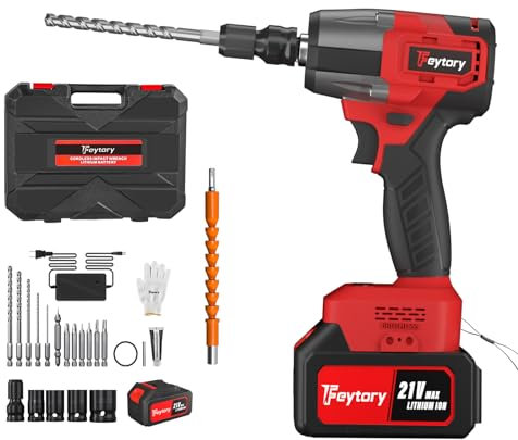 Jupitor Akku Schlagschrauber, 1/2 Schlagpistole, 450 Nm Schlagschrauber mit Hohem Drehmoment, LED Arbeitsleuchte, 4 Teilige Schlagbohrmaschinen Einsätze, Elektrischer Schlagschrauber für das Auto