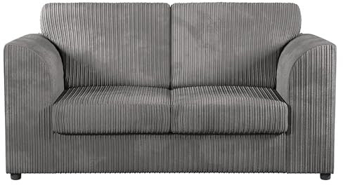 Sofa Selection’s Jumbo Cord High Back 2-Seater Sofa | Luxurious High Back 2-Seater Sofa In Grey Soft Cord Fabric Elevate Your Space with a Compact yet Comfortable Seating (Grey, 2 Seater)