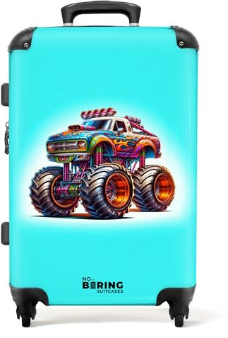 NoBoringSuitcases.com © Kinderkoffer Koffer Kinder Reisekoffer Kindergepäck 4 Rollen, TSA Schloss (Illustration eines Monstertrucks), (Mittelgroß 67x43x25 cm)