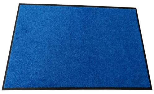MERTEX Schmutzfangmatte Kiel | Fußmatte | 30 °C waschbar, Azur, 90 x 150 cm | Dichter Flor mit hoher Feuchtigkeitsaufnahme | Rutschfest und strapazierfähig | Rundum mit Rand | Besonders flach