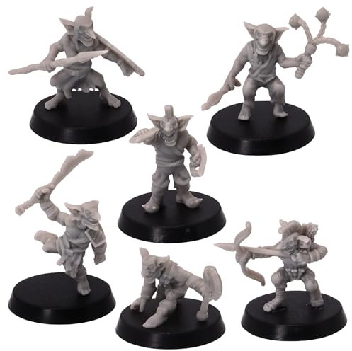 Forged Terrain Wicked Tribal Goblins 28mm Miniature Figure for Dungeons and Dragons Tabletop Gaming, 6x Unpainted Goblins with 25mm Base, Fantasy TTRPG Role Playing Games