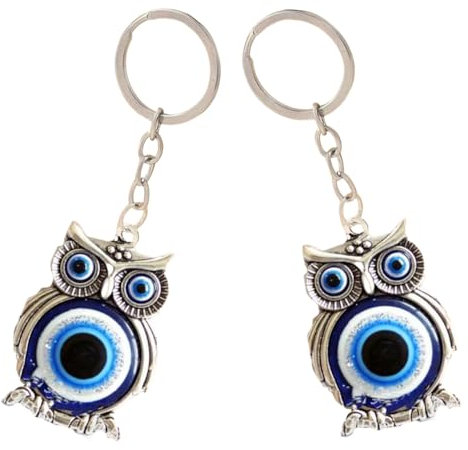 Porte-clés œil turc,2 pièces Turc Bleu Porte-clés amulette mauvais œil Breloques Pendentifs Bleu Hibou Porte-clés Porte-clés Bonne Chance,Cadeau de Bénédiction