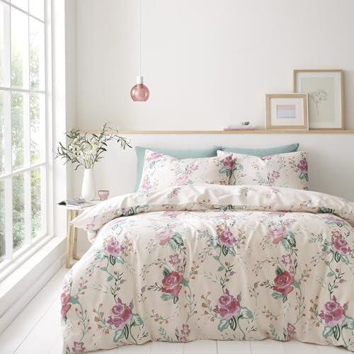 Portfolio Home Rose Garden Floral Cream Double Soft Easy Care Bed Linen Bedding Duvet Cover Quilt Set With Pillow Cases