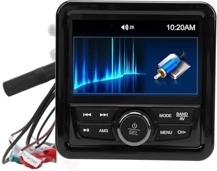 Marine Digital Media Receiver, Boat Radio System Subwoofer 200 Watts Output Marine Gauge Receiver with 4 Inch Display AM FM MP5 Player USB AUX