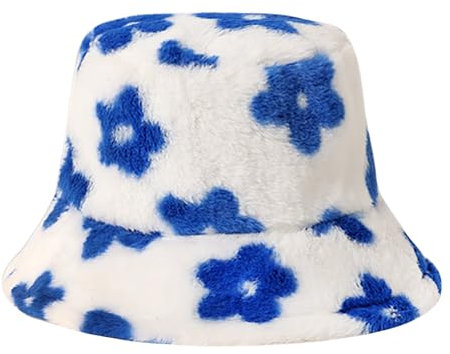 JJDreams Fischerhut Damen Winter,Plush Floral Bucket Hut,Geschenk Für Die Feiertage,Blaue Blume