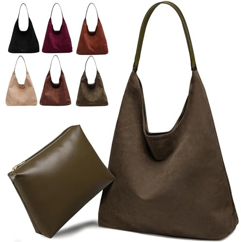 Gipvv Wildleder-Hobo-Taschen für Damen, Wildleder-Tragetasche, lässige Wildleder-Handtasche, Geldbörse, Hobo-Crossbody-Tasche für Damen, Grün , Large