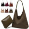 Gipvv Wildleder-Hobo-Taschen für Damen, Wildleder-Tragetasche, lässige Wildleder-Handtasche, Geldbörse, Hobo-Crossbody-Tasche für Damen, Grün , Large