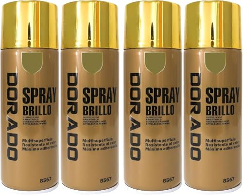 MORE FREE-Pintura Spray Dorado Brillo Multicolor Profesional 400ml Adecuado Metal Madera y Plástico Pack de 4 unidad