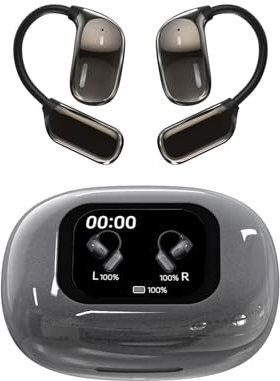 Wireless Open Ear Touch Screen Sports Bluetooth Earphones Over Ear Running Earbuds with Ear Hooks Gym Headphones Wireless Bluetooth Smart Hook Ear Buds with Screen On Case for iPhone Android Runners