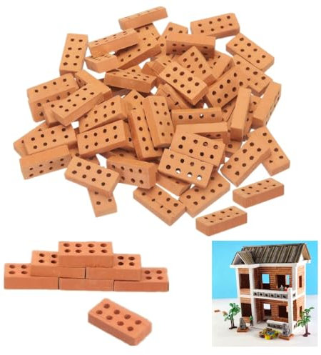 TenaLucy 50 Stück Mini Ziegelsteine,Mini Ziegel Rote Miniatur Ziegelsteine Backsteine Mini Modellziegel DIY Puppenhaus Ziegel Mini Simulation Ziegel Mini Scale Ziegel,Wichtel Zubehör,8 Loche Ziegelrot