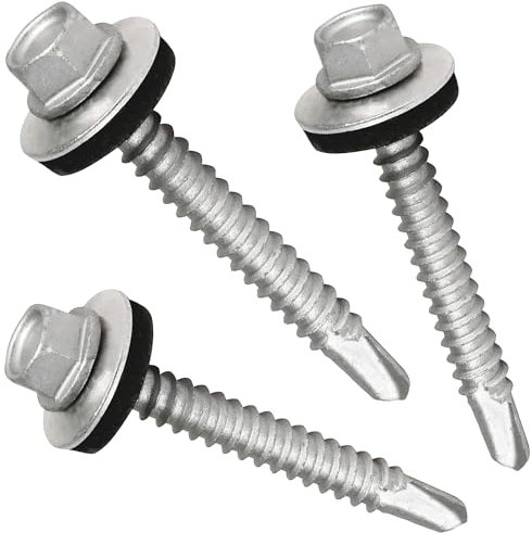 50mm Roofing Screws with Rubber Sealing Washer (Pack of: 50) Hex Head Self Drilling Screw Steel Zinc Plated