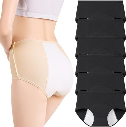 Hornice 6er-Pack Periodenunterschwäsche DREI Schichten Auslaufsicher Unterwäsche aus Baumwolle Inkontinenz Slip Damen Blasenkontrolle nach der Geburt Hoher Verkehrsschutz,Schwarz,4XL