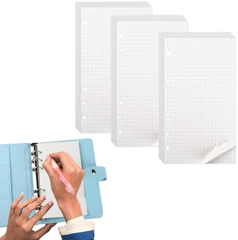 135 Blätter A6 Nachfüllpapier, 3 Pack A6 Papier Kariert Nachfüllbar Notizpapier 6 Löcher Nachfülleinlagen Loose Notizpapier A6 Refill Paper für Binder Notizbuch Tagbuch Skizze Bullet Journal(Weiß)