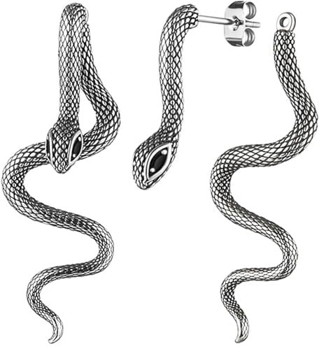 Yamobi Titan Ohrringe Hängend,Lange Snake Earrings für Frauen und Männer, Schlangen Schmuck Ohrhänger, Gothic Punk Medusa Ohrringe, Halloween Fischgräten Ohrringe