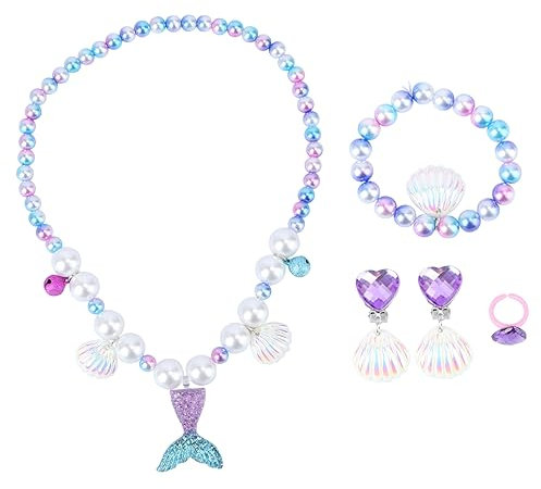 ifundom Meerjungfrau Schmuck Set Mit Kette Und Armband Harz Für Junge Mädchen Party Requisiten Meerjungfrauenkette Ohr Clip Set Süße Accessoires Kinderschmuckset