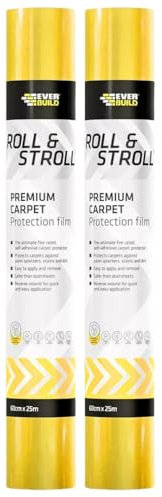 BUILDWARE 2x Roll & Stroll Premium Carpet Protector – Self-Adhesive – Easy To Roll – Totally Waterproof – Yellow – 600mm x 25m