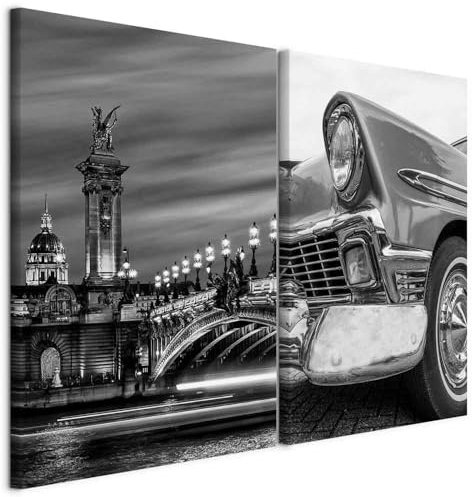 B&D XXL - Wandbilder XXL Set Brücke in Paris 120x90cm 2 Teilig je 60x90cm Collage 2er Leinwandbild Groß Wanddeko Wohnzimmer Wanddekoration - Dunkle Farbe Stadt bei Nacht Landschaft d-C-10029-b-a