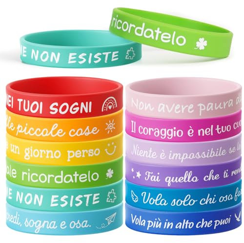 BETESSIN 12pz Braccialetti Bambini con Frasi Motivazionale Silicone Bracciale Colorati Gadget Compleanno Bambini Regalo per Fine Festa Compleanno Bambini Amicizia Natale (12)
