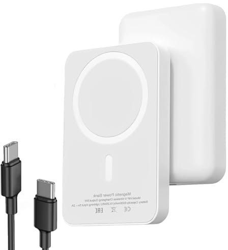 Power bank,5000mAh Portatile Magnetico WirelessCaricabatterie PD 22.5W Ricarica rapida con Cavo USB-C, Power Bank Wireless, Compatibile con 16/15/14/13/12/Mini/Pro/Pro Maxg/Android