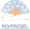 Fisura – Abanico original con estampado de nubes. Abanico de madera moderno y colorido. Ventilador de mano azul. Colgador incluido. Medidas: 42,5 x 23 cm