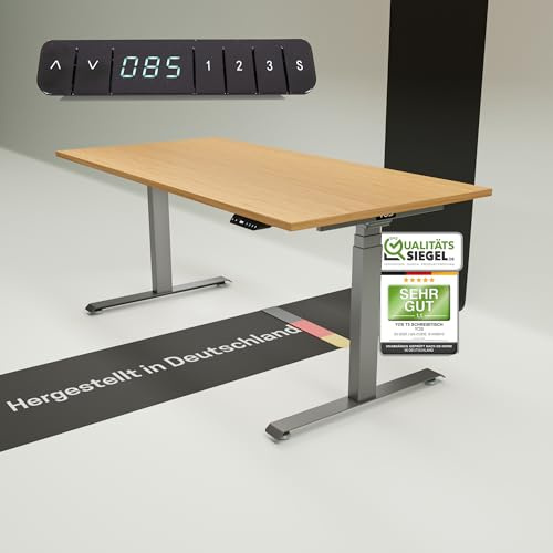 YOS T5 höhenverstellbarer Schreibtisch | elektrisch Verstellbarer Schreibtisch, ergonomischer Stehtisch | Profiqualität | Stabilität (Graphit + Buche, 180 x 80 cm)