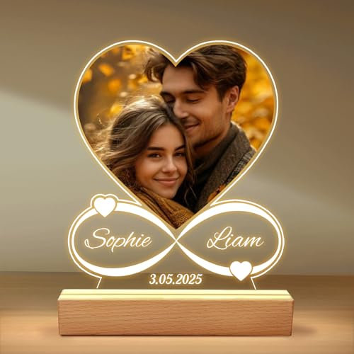 NIBESSER Personalisierte Geschenke für Frauen & Männer, Personalisierte Foto Bilderrahmen mit Licht Acryl Glasbild beleuchteter Bilderrahmen LED Valentinstag Jahrestag Geschenke für Sie & Ihn
