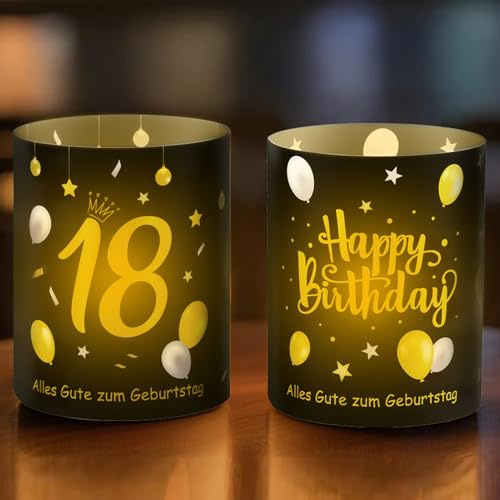 12 Windlicht Tischdeko 18 Geburtstag, 18 Jahre Happy Birthday Tischdekoration Deko 18. Geburtstag Junge Mädchen 18 Geburtstags Deko für Teelichter oder Kerzen