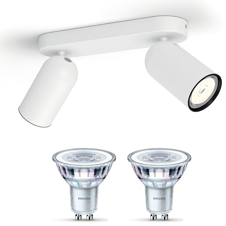 Philips Pongee Aufbaustrahler (Weiß) - 2-Flammig - Nicht dimmbar | Deckenstrahler - GU10 - Warmweiß