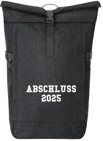 Huuraa Kurierrucksack Abschluss 2025 Schulabschluss 30-44 Liter Black Melange Fairtrade Rolltop Rucksack Geschenkidee