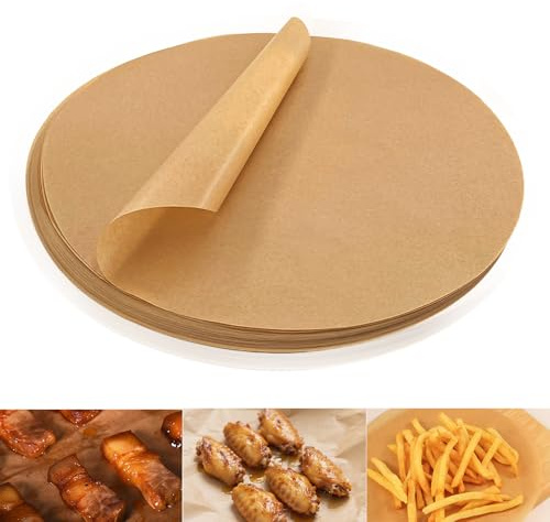 Minfuerang 100 Hojas de Papel para Hornear Redondo 30 cm,Papel Antiadherente Redondo,Resistente al Calor,Impermeable,para Fríador de Aire, Hamburguesas, Pizza, Barbacoa,Postres (Marrón)
