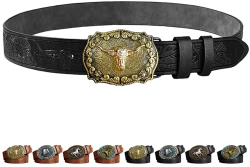 AUNGKWANG Western Leder Schnalle Gürtel für Männer Frauen, Westerngürtel Leder Cowboy Gürtel, Mittelalter Kostümzubehör, Halloween Dekoration, Geburtstagsgeschenk, Weihnachten Geschenke