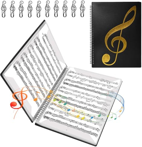 VGECEE Classeur A4 pour Partitions de Musique，40 Pages | Dossier Feuilles de Musique avec 10 Pinces Porte-partitions Classeurs à Partition A4 Étanche Pour Musiciens, Choristes