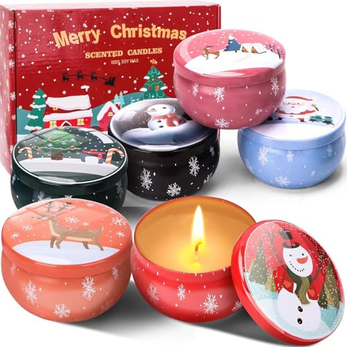 Duftkerze Geschenkset Weihnachten, 6 Pack Weihnachtskerzen Weihnachtsgeschenke Set, Natürliche Sojawachs Aromatherapie Kerzen Geschenkset für Frauen, für Weihnachten, Jubiläum
