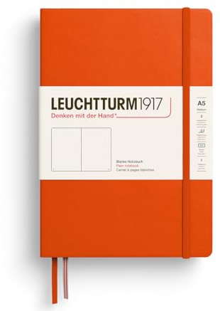LEUCHTTURM1917 373981 Notebook Medium (A5), Hardcover, 251 Numbered Pages, Pumpkin, Plain