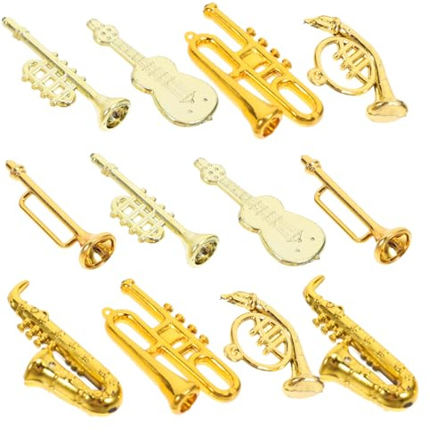 24 Miniatur Musikinstrumente aus Abs, Gold, Weihnachten Mottoparty | Weihnachtsminiaturen für Deko und Selbstgemacht, Kleine Musikinstrumente, 24 Stück