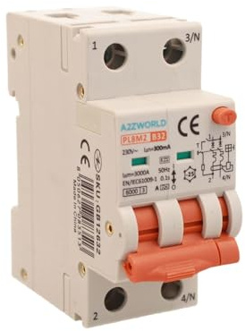 Interrupteur différentiel magnétothermique type A 300mA 32A B32, bipolaire 2P réel (NO 1P+N), courbe B 6kA, double levier avec diagnostic visuel, 2 modules DIN, série PL8M2