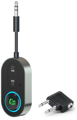 Car Bluetooth Transmitter Receiver, 5.3 Bluetooth Audio Adapter with Dual USB Fast Charging, Wireless Music Player for Car, FM Transmitter, AUX Output, Hands-Free Calling, Compatible with All Vehicles