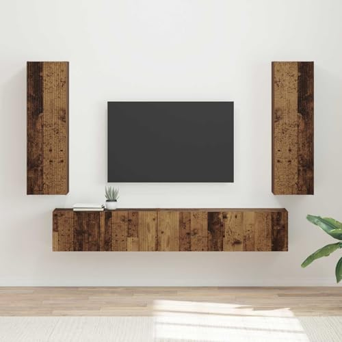 Ordellia Ensemble de 3 meubles TV muraux en bois recyclé - Design moderne - Centre de divertissement pour le salon - Rangement flexible