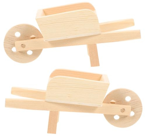 FIXOSHEE 2 Pcs Miniature Wooden Cart Models Doll House Wheelbarrows Miniature Wheelbarrows Natural Wood Color for Dollhouse Garden Decoration