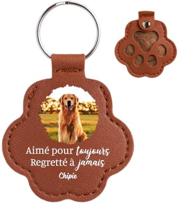 Cadeau Plus Porte Clé Cuir Personnalisé - Poil Chien Chat Photo Commémorative Aime Pour Toujours -porte clef chien, souvenir chien décédé, souvenir chien, porte clé personnalisé photo