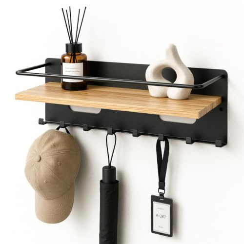 Junrvivy Schlüsselbrett Holz mit Ablage - Schlüsselablage mit 8 Haken, Multifunktionale Schlüssel Organizer Wand Schlüsselhalter Dekorative Schlüsselboard für Flur Eingangsbereich Büro