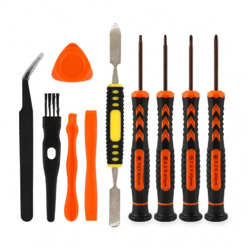 10-in-1 Screwdriver Tool Kit for PS5/PS4/PS3/Xbox Controllers – Screwdrivers, Double-Head Metal Pry Bar, Curved Tweezers, Plastic Pry Tools, Spudger, Cleaning Brush – Small Repair Tool Kit