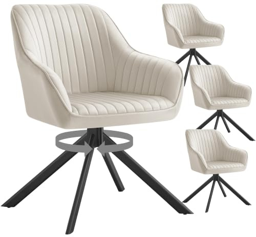 SONGMICS Esszimmerstuhl, bis 120 kg belastbar, Küchenstuhl, Sessel drehbar, Samt, Polsterstuhl mit Armlehnen, Stahlbeine, für Esszimmer, Küche, 4er Set, cappuccinobeige-tintenschwarz KDC161LH01V2-4J