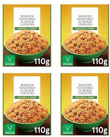 Roasted Vegetable Flavour Couscous, Pack of 4, with Roasted Peppers, Vegan, Just Add Water, Savoury and Herby, 250g