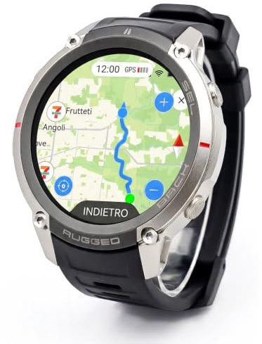 GiDaCom Smartwatch GPS con Mappe Offline, Bussola, Altimetro, Meteo – Orologio con Display AMOLED 1.43, Impermeabile 50M, Monitoraggio Cuore/Ossigeno/Pressione, Cinturino in Gel di Silice (Nero)